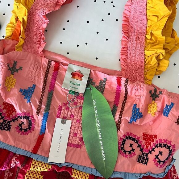 🌸 FARM RIO 🌸by Anthropologie Color blocking Embroidered Mini Dress size XL new - Picture 10 of 13